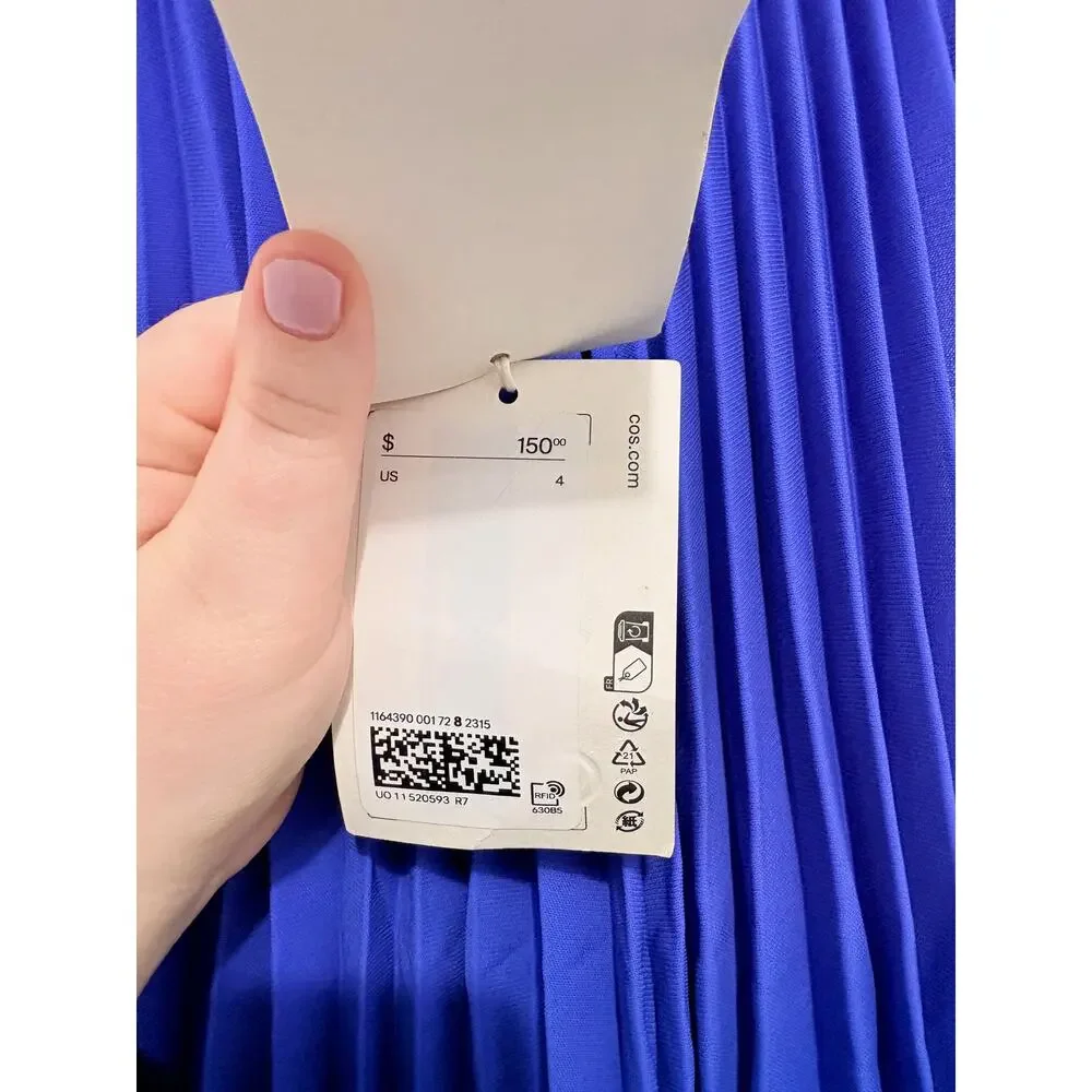 NWT COS Pleated Halterneck Midi Dress Sz 4 Cobalt Blue Wedding Guest Glam - Picture 7 of 9